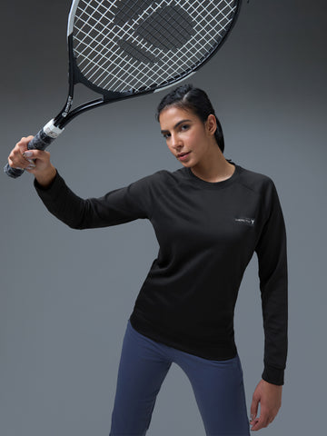 Women Printed Slim Fit Crew Neck Pullover with ELASTO PLUS