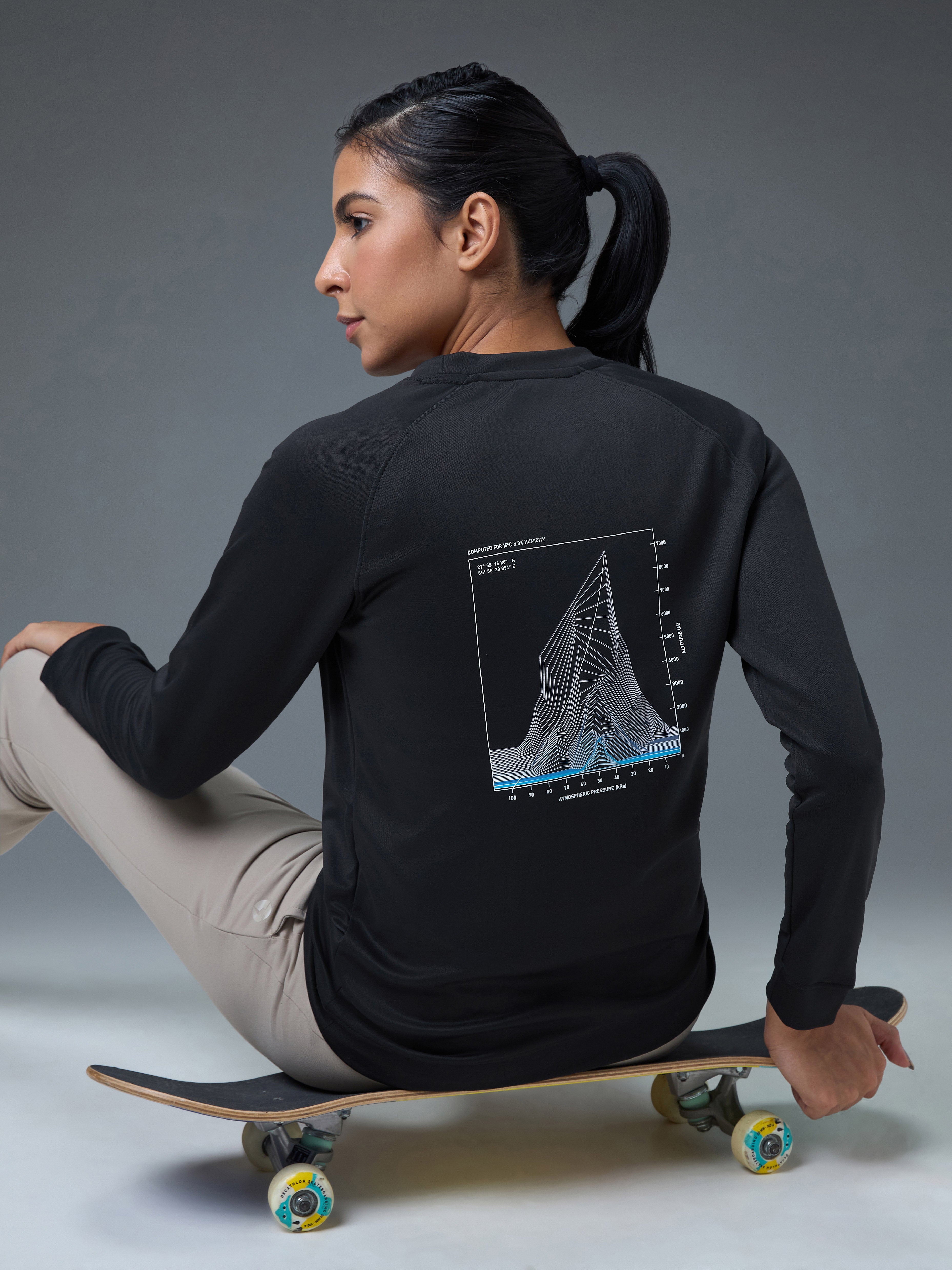 Women Printed Slim Fit Crew Neck Pullover with ELASTO PLUS