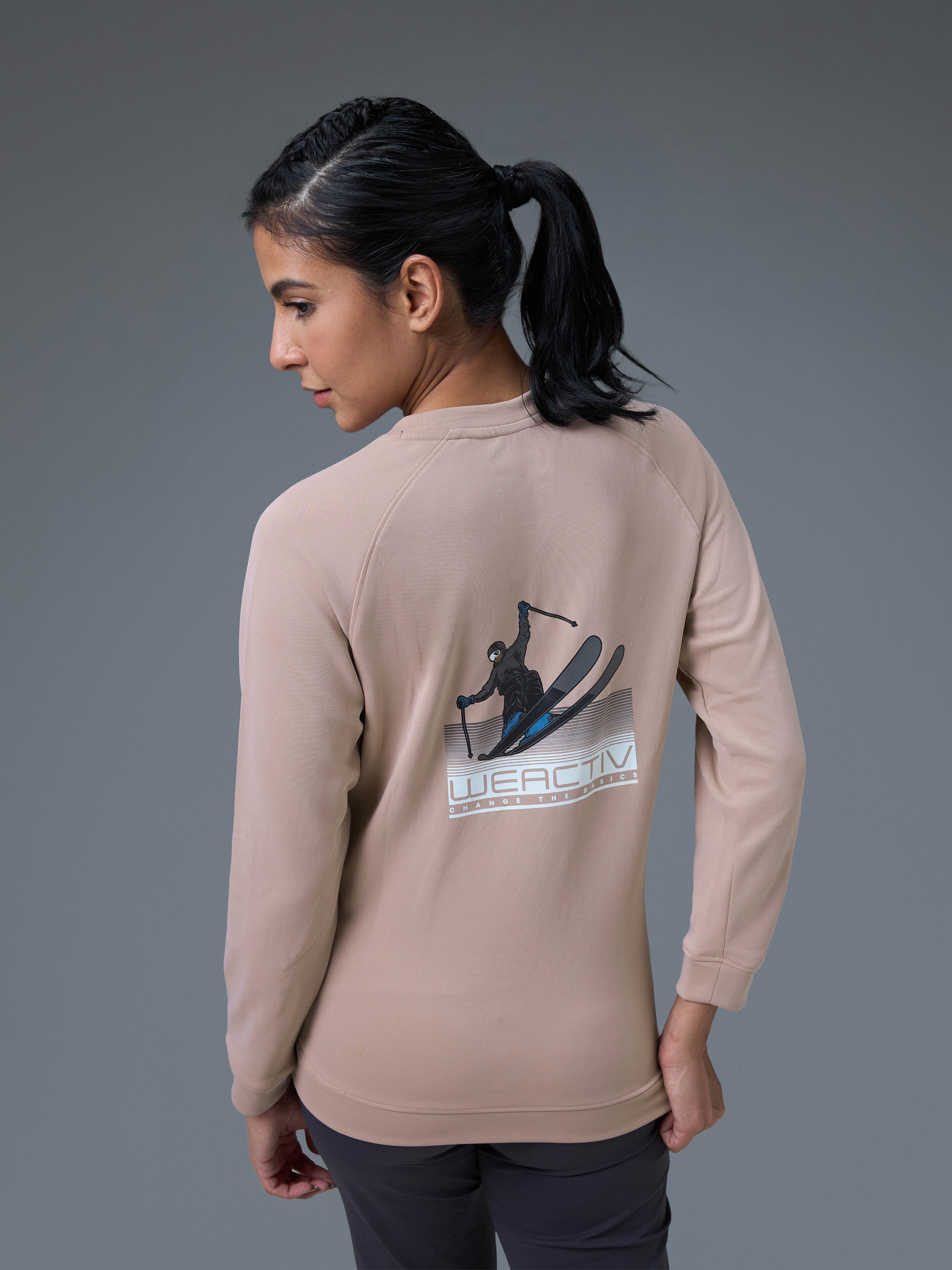 Women Printed Slim Fit Crew Neck Pullover with ELASTO PLUS