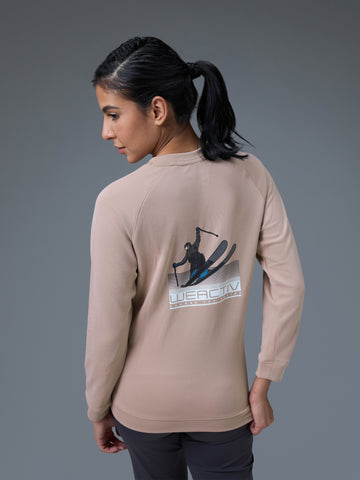 Women Printed Slim Fit Crew Neck Pullover with ELASTO PLUS