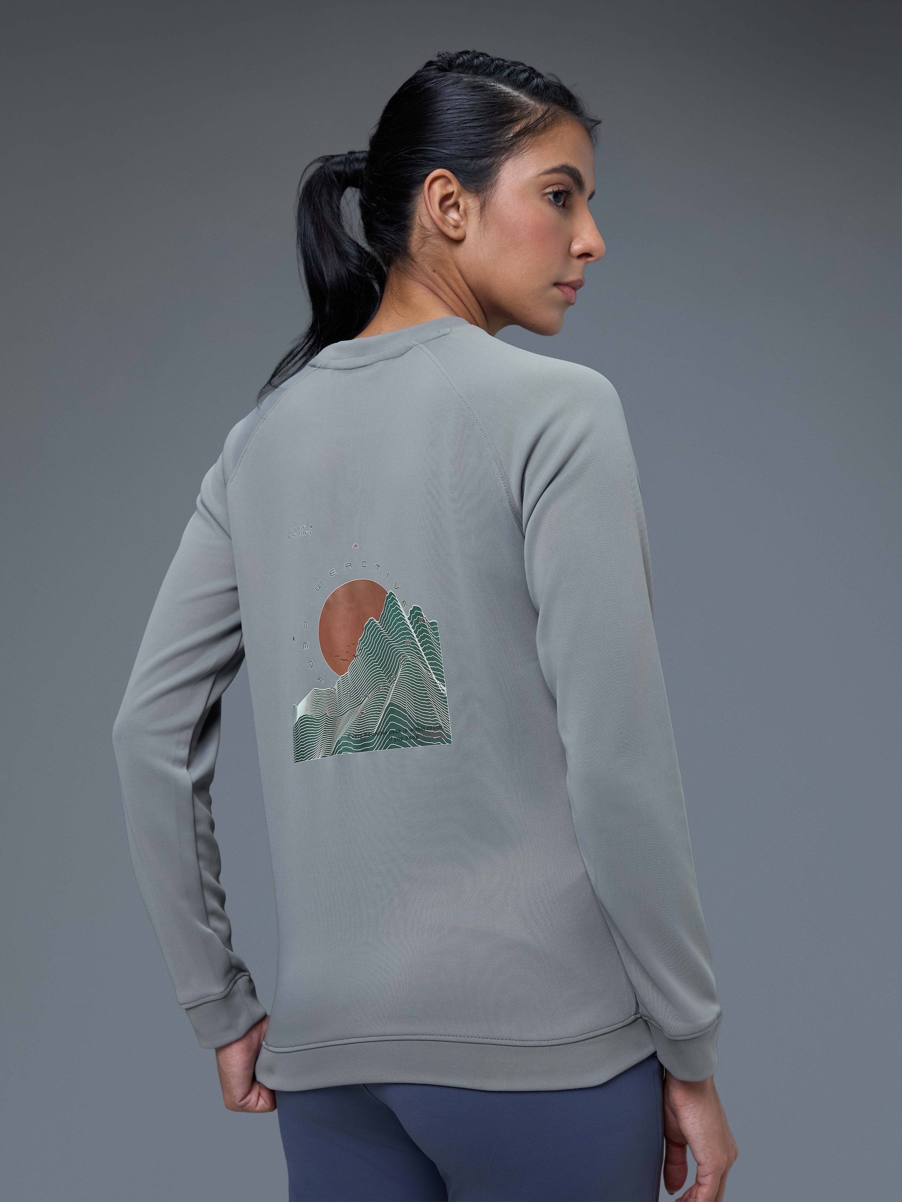 Women Printed Slim Fit Crew Neck Pullover with ELASTO PLUS