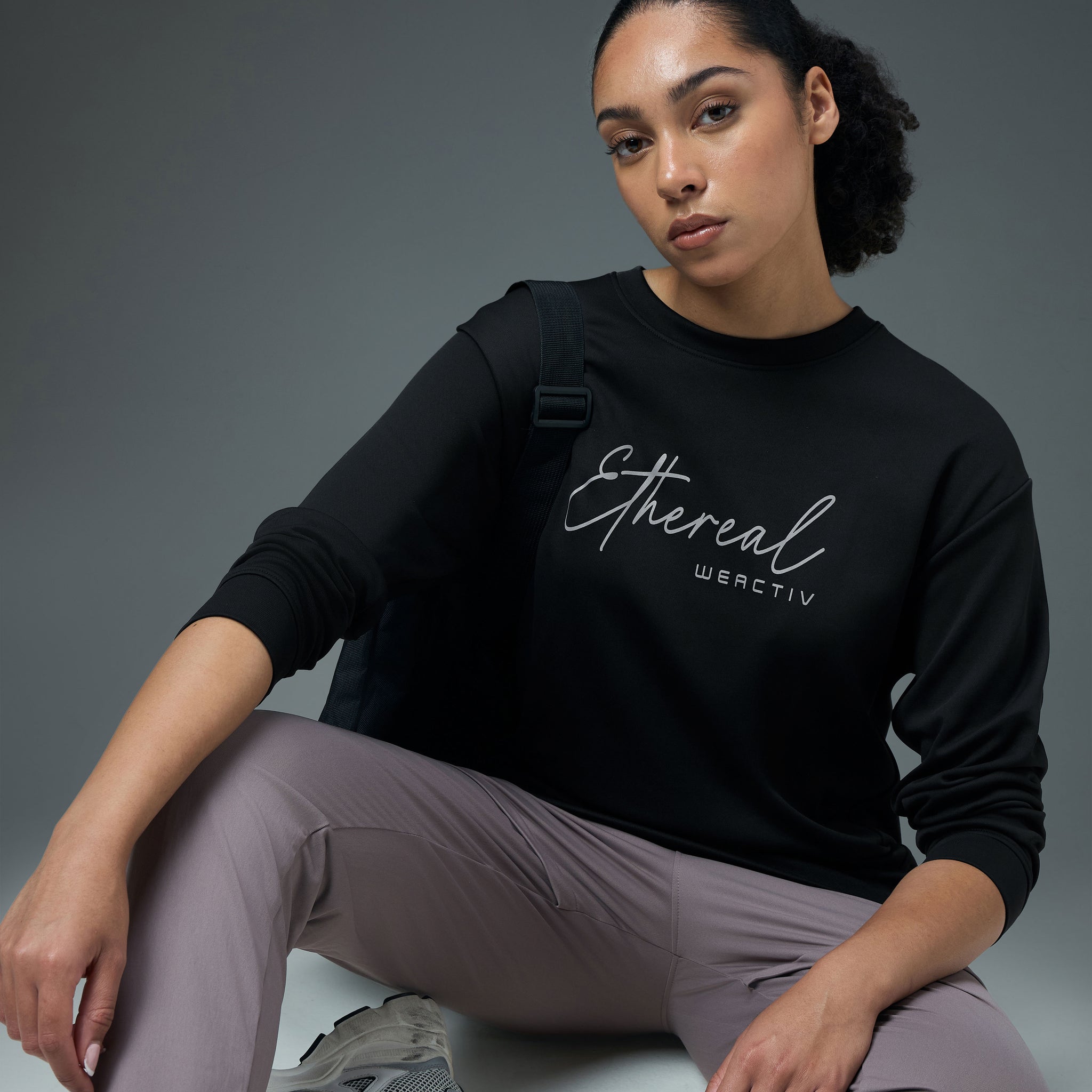 Women Solid Slim Fit Round Neck Sports Sweatshirt with ELASTOPLUS