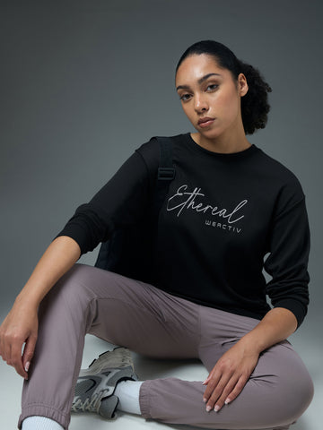 Women Solid Slim Fit Round Neck Sports Sweatshirt with ELASTOPLUS