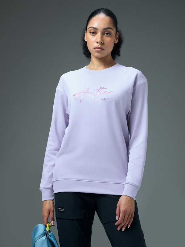 Women Solid Slim Fit Round Neck Sports Sweatshirt with ELASTOPLUS
