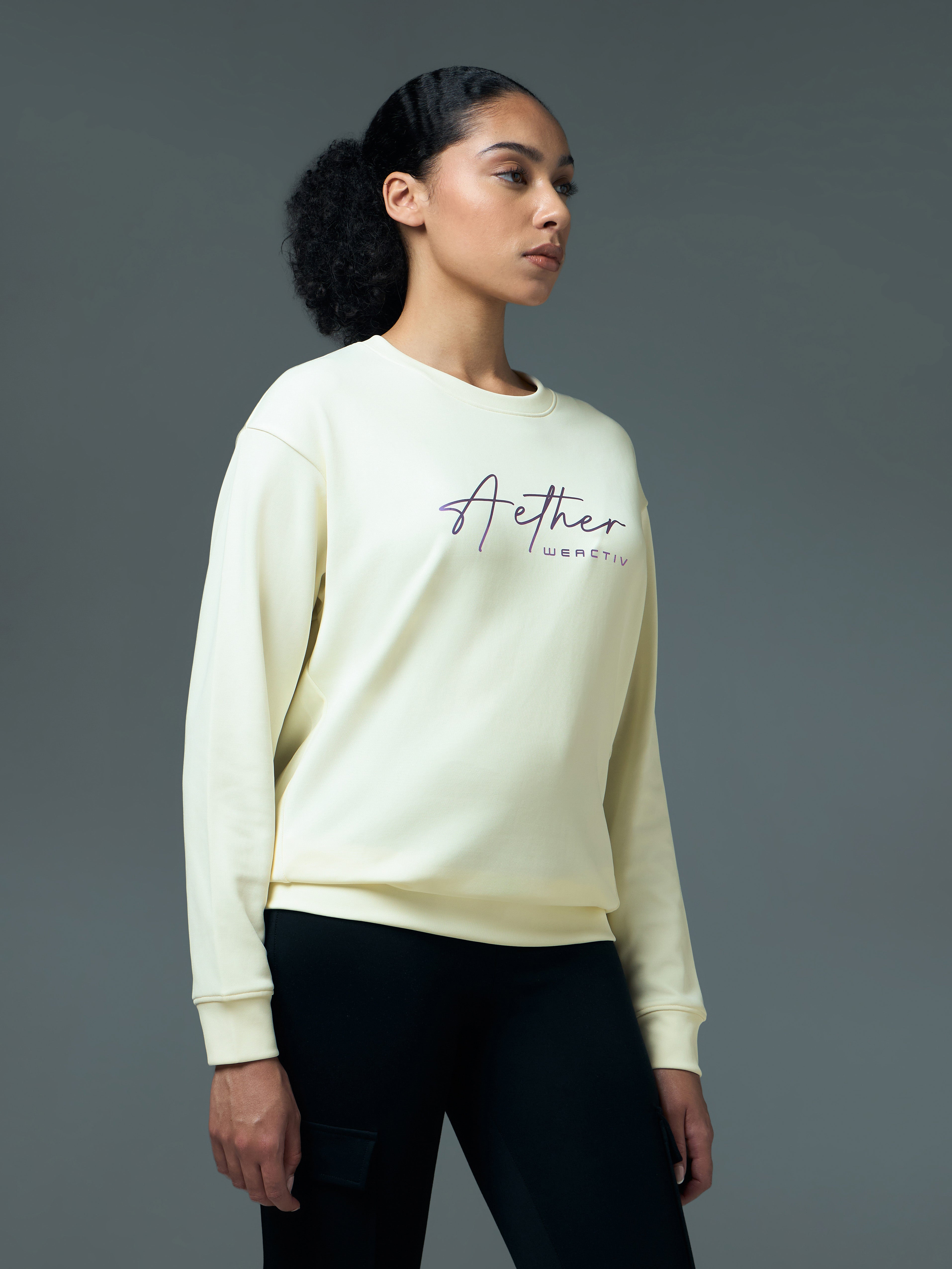 Women Solid Slim Fit Round Neck Sports Sweatshirt with ELASTOPLUS