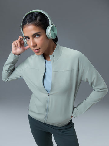 Women Solid Slim Fit Mock Neck Sports Jacket with TECHNOLITE