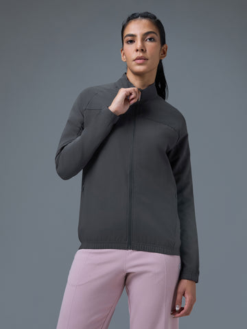 Women Solid Slim Fit Mock Neck Sports Jacket with TECHNOLITE
