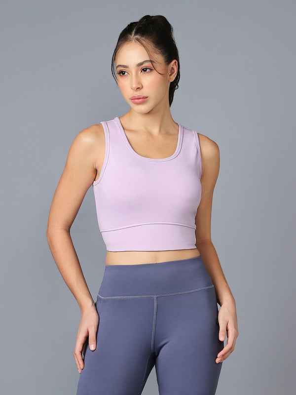 Women Solid Slim Fit Scoop Neck Sports Bra with ELASTO PLUS