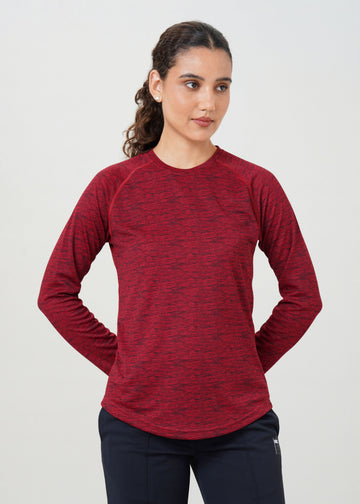 Women Printed Round Neck Full Sleeve Sports Tee with TECHNOCOOL+