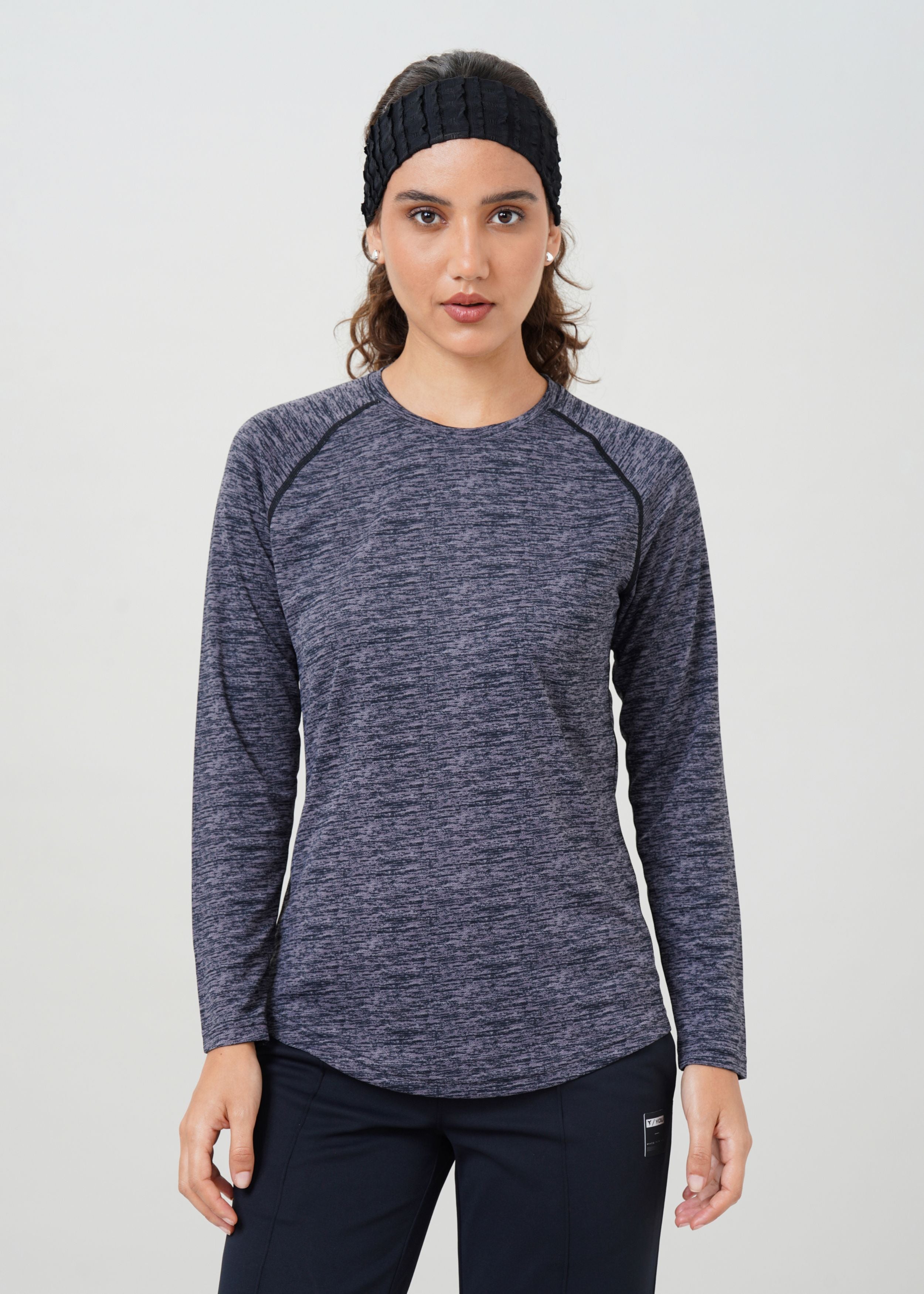 Women Printed Round Neck Full Sleeve Sports Tee with TECHNOCOOL+