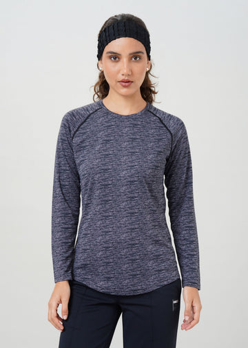 Women Printed Round Neck Full Sleeve Sports Tee with TECHNOCOOL+