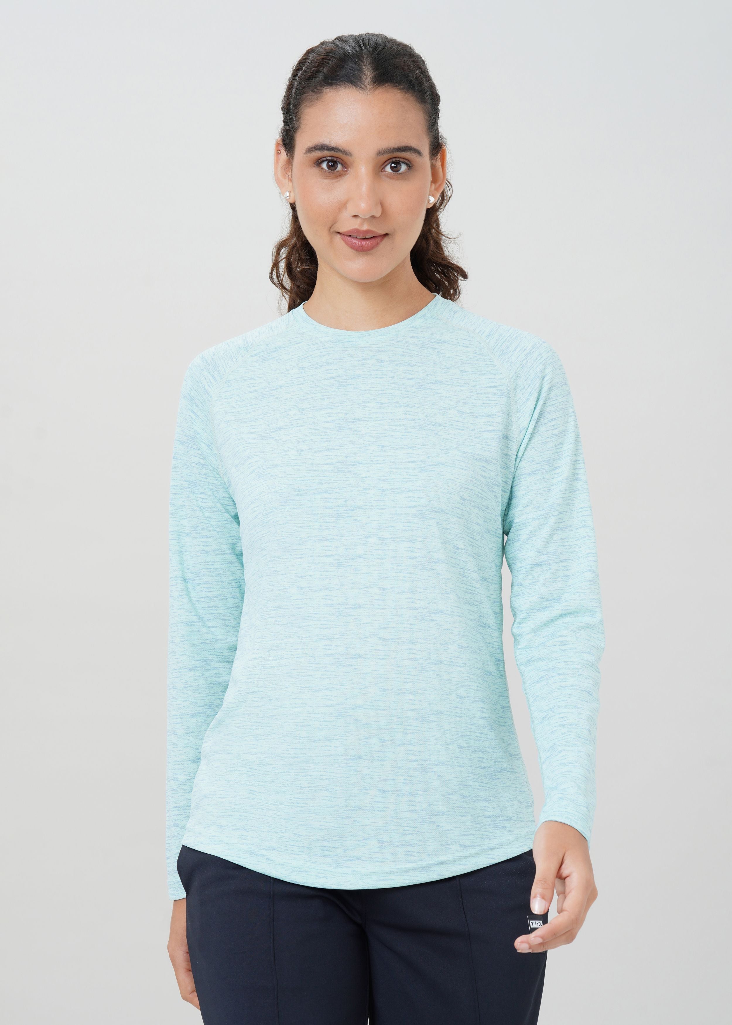 Women Printed Round Neck Full Sleeve Sports Tee with TECHNOCOOL+
