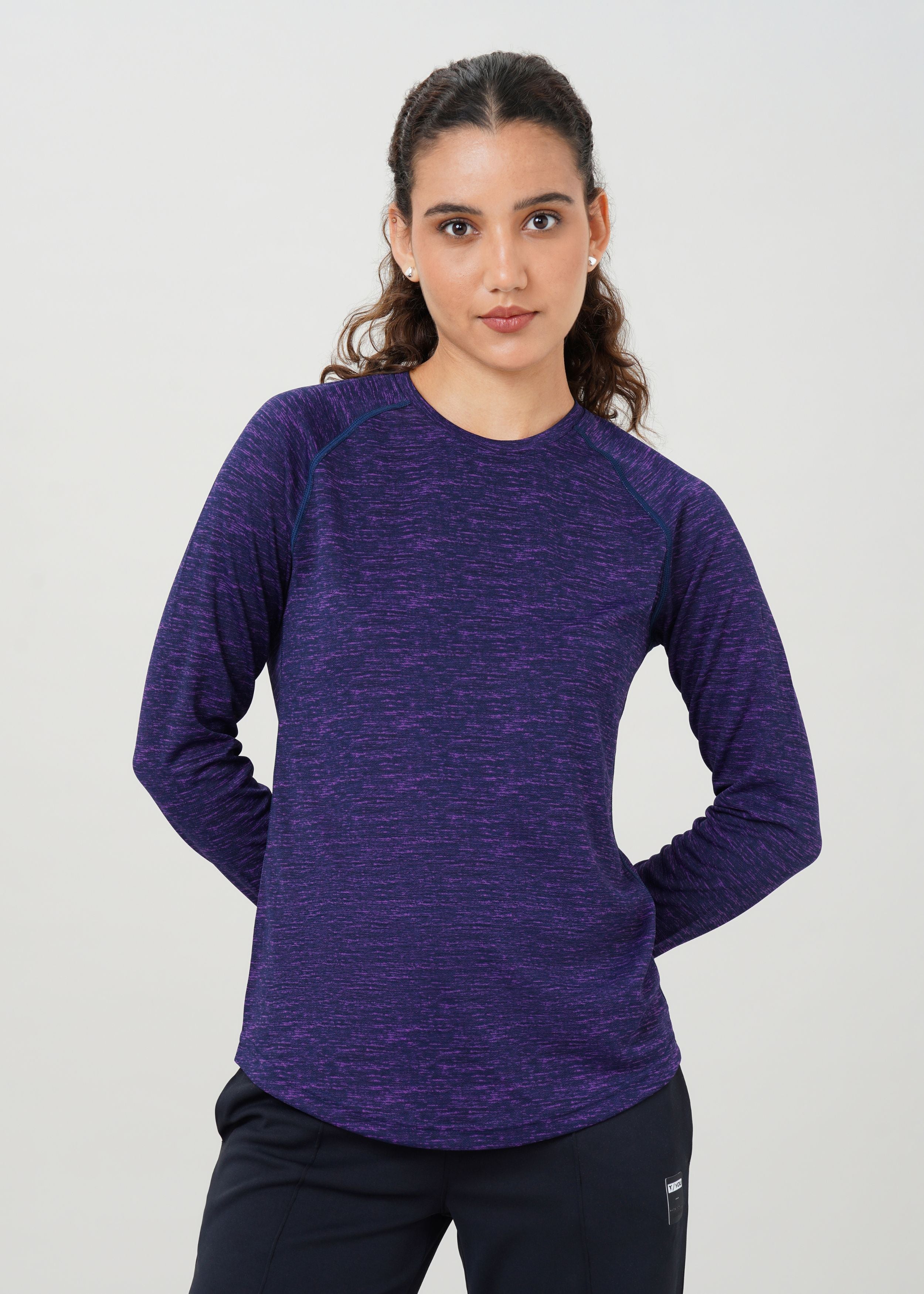 Women Printed Round Neck Full Sleeve Sports Tee with TECHNOCOOL+
