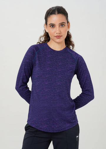 Women Printed Round Neck Full Sleeve Sports Tee with TECHNOCOOL+