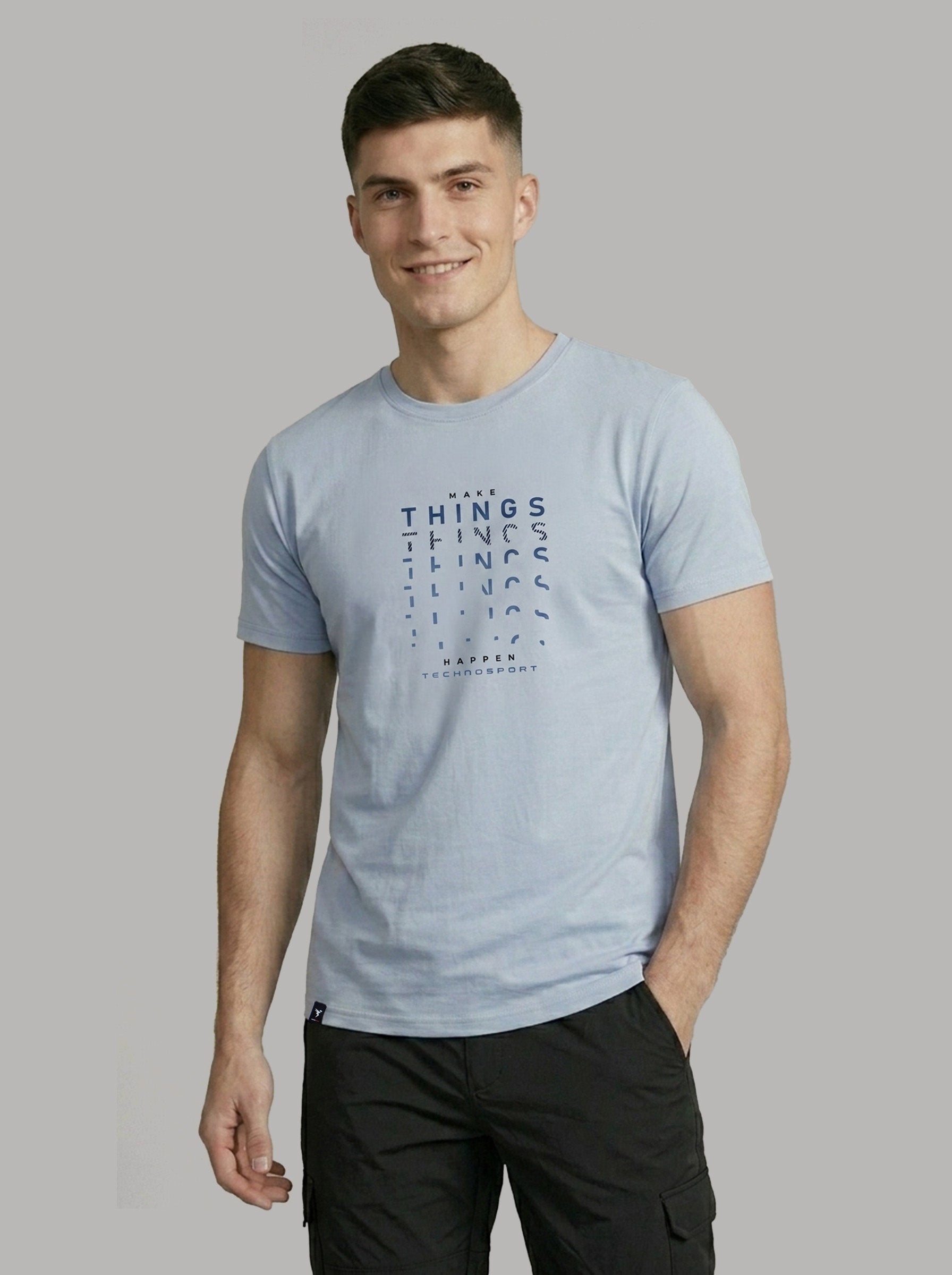 Men Printed Slim Fit Round Neck T-shirt with COTFLEX