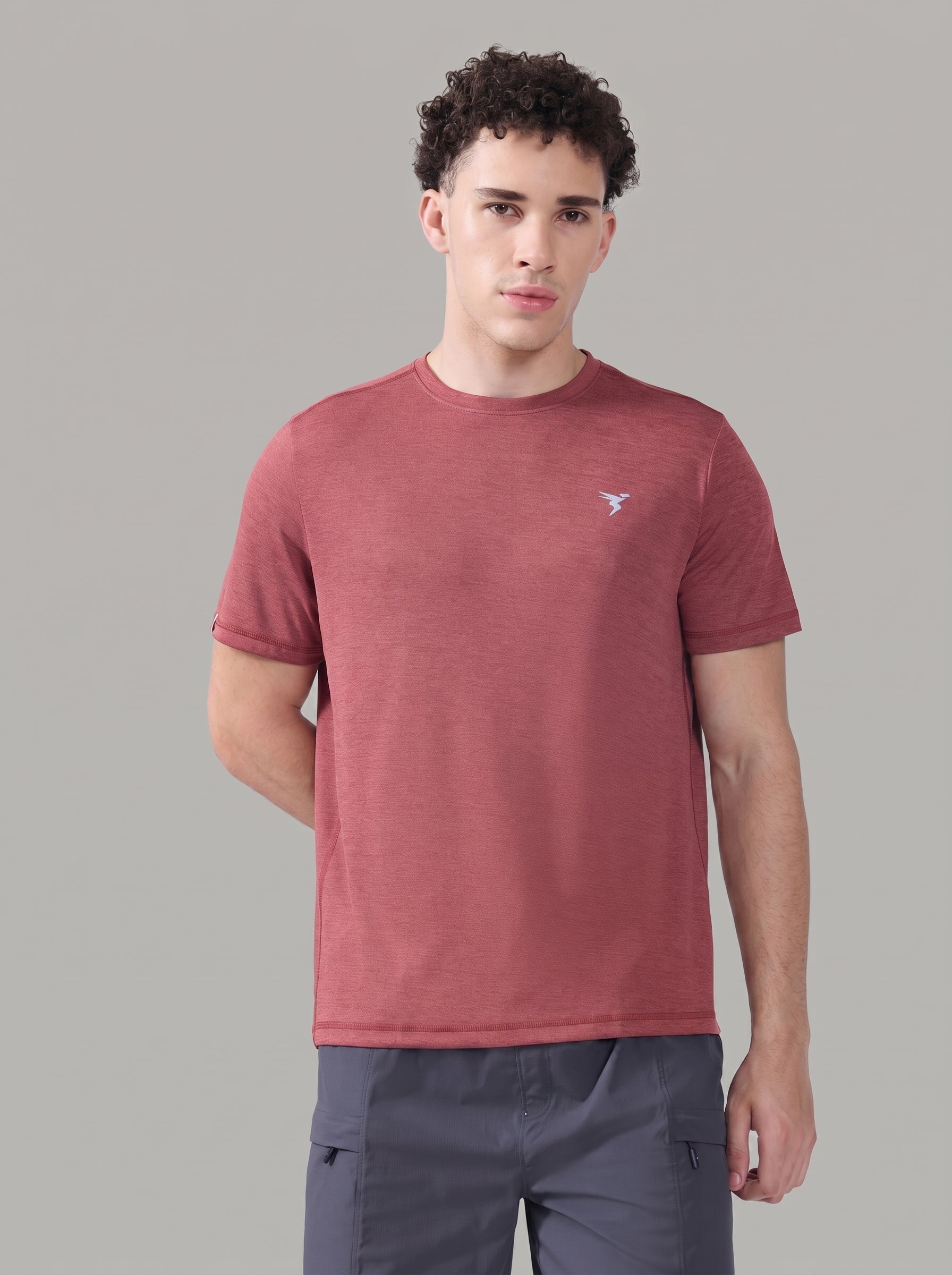 Men Solid Slim Fit Crew Neck T-shirt with DOUBLE COOL