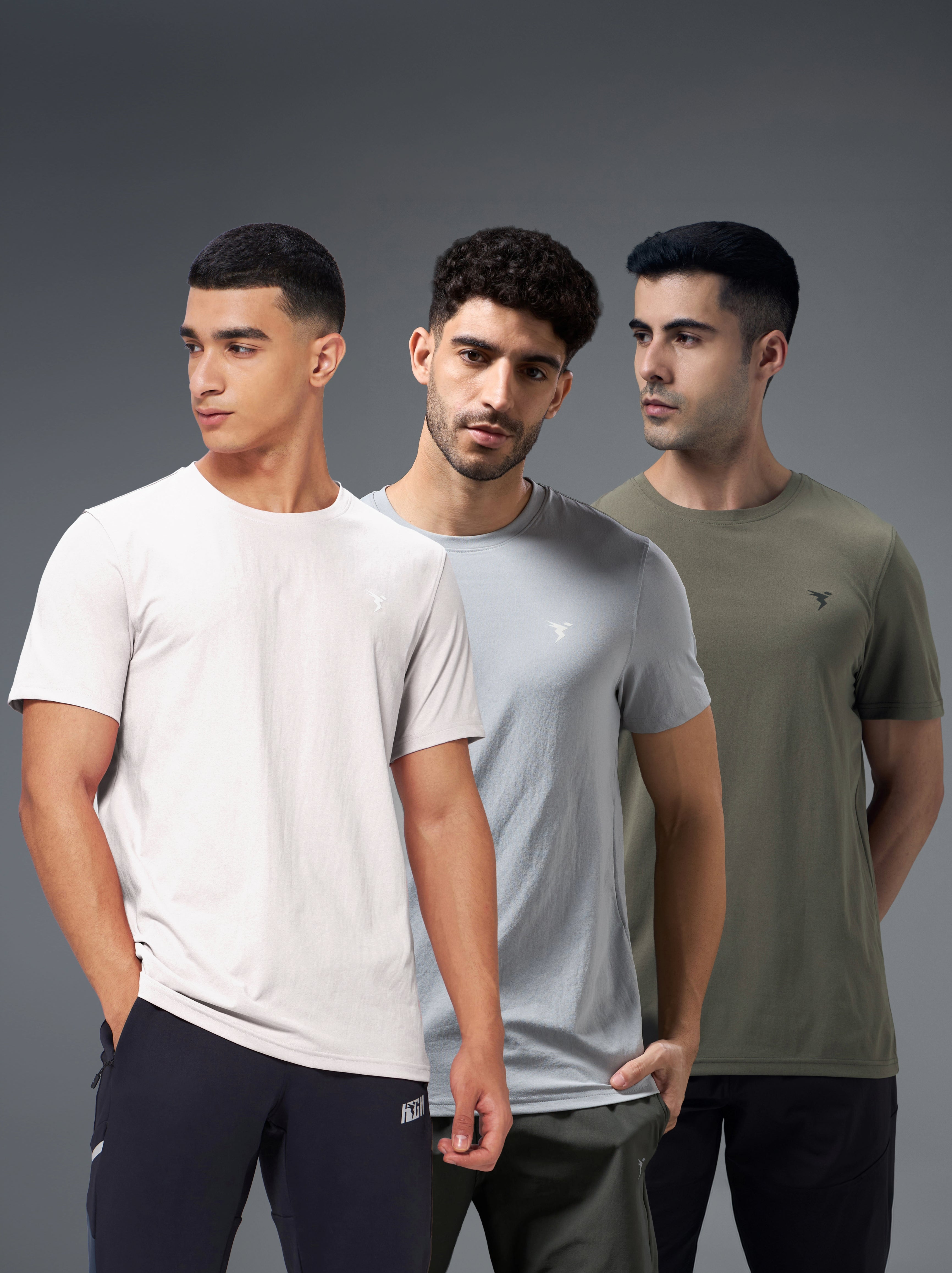 Men Solid Slim Fit pack of 3 Crew Neck T-shirt with COTFLEX