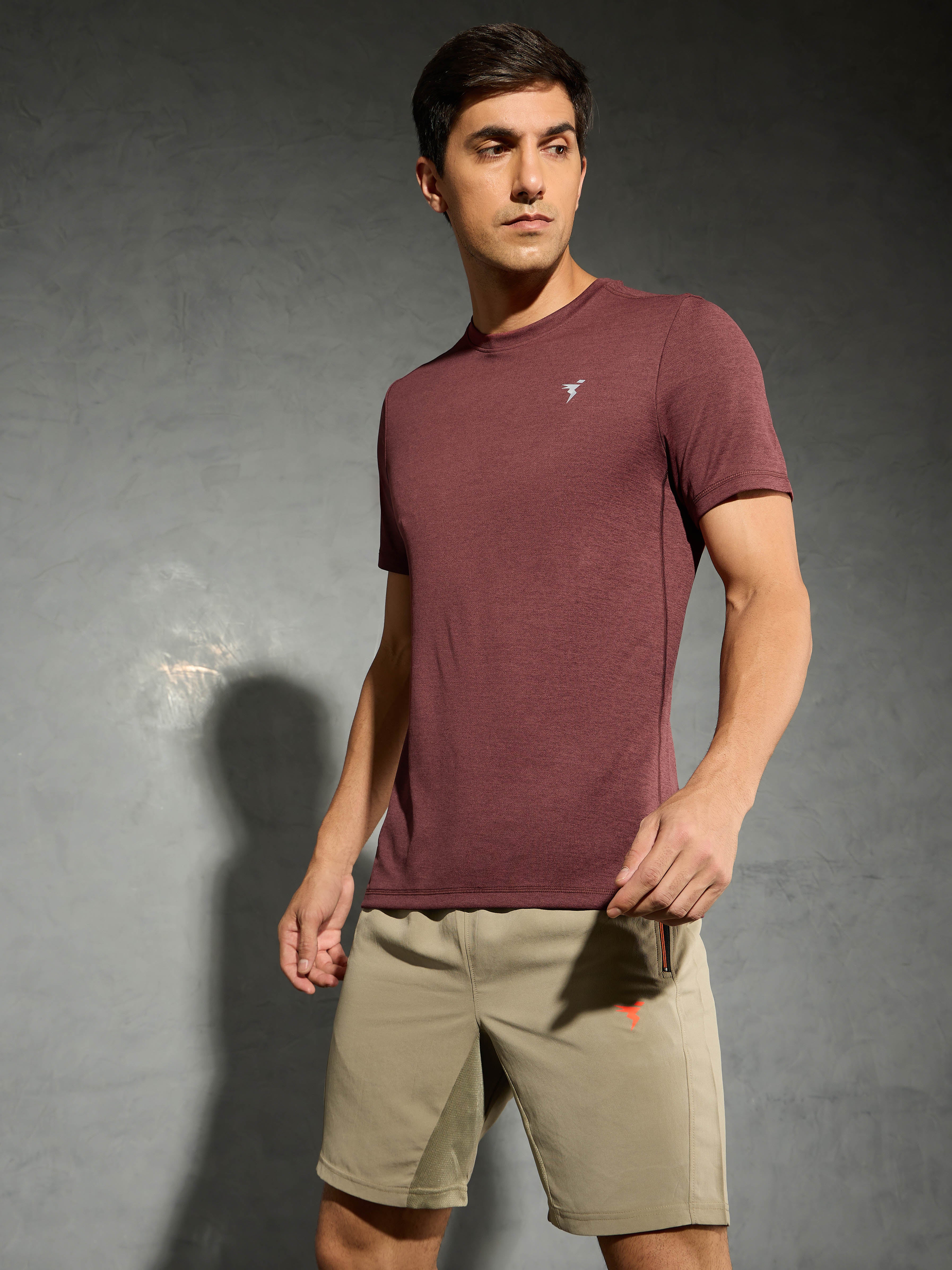Men Solid Slim Fit Crew Neck T-shirt with DOUBLE COOL