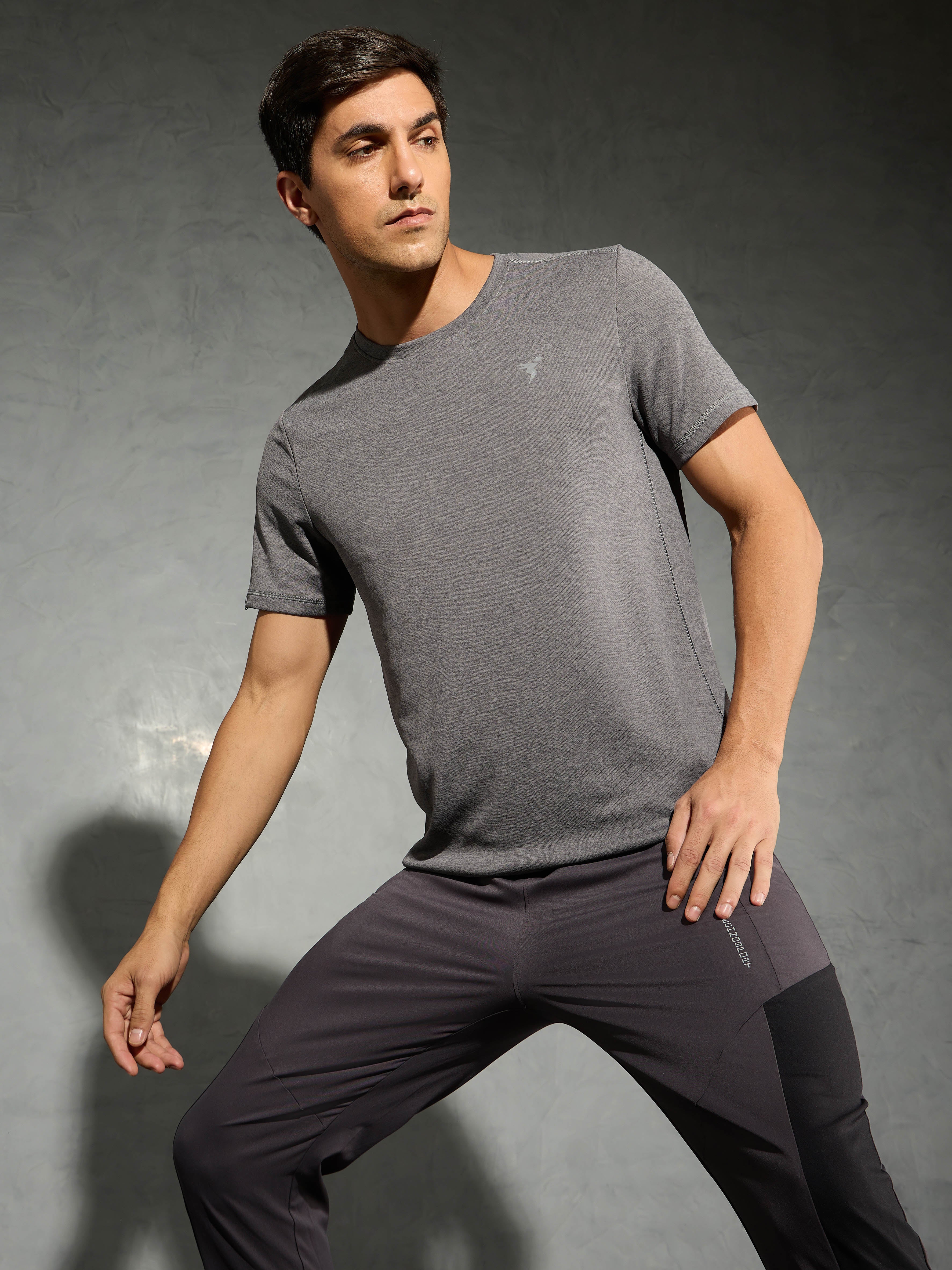 Men Solid Slim Fit Crew Neck T-shirt with DOUBLE COOL