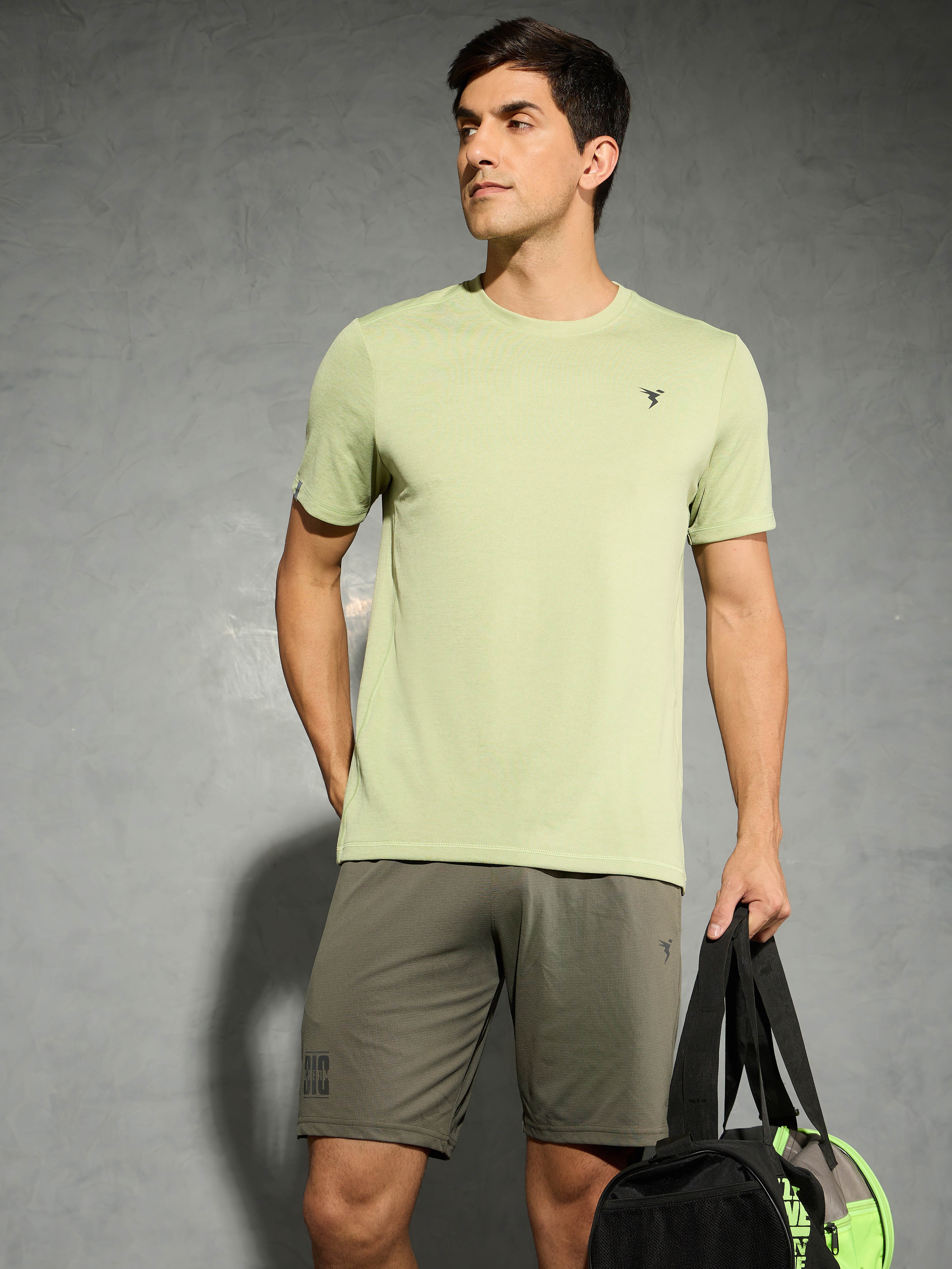 Men Solid Slim Fit Crew Neck T-shirt with DOUBLE COOL