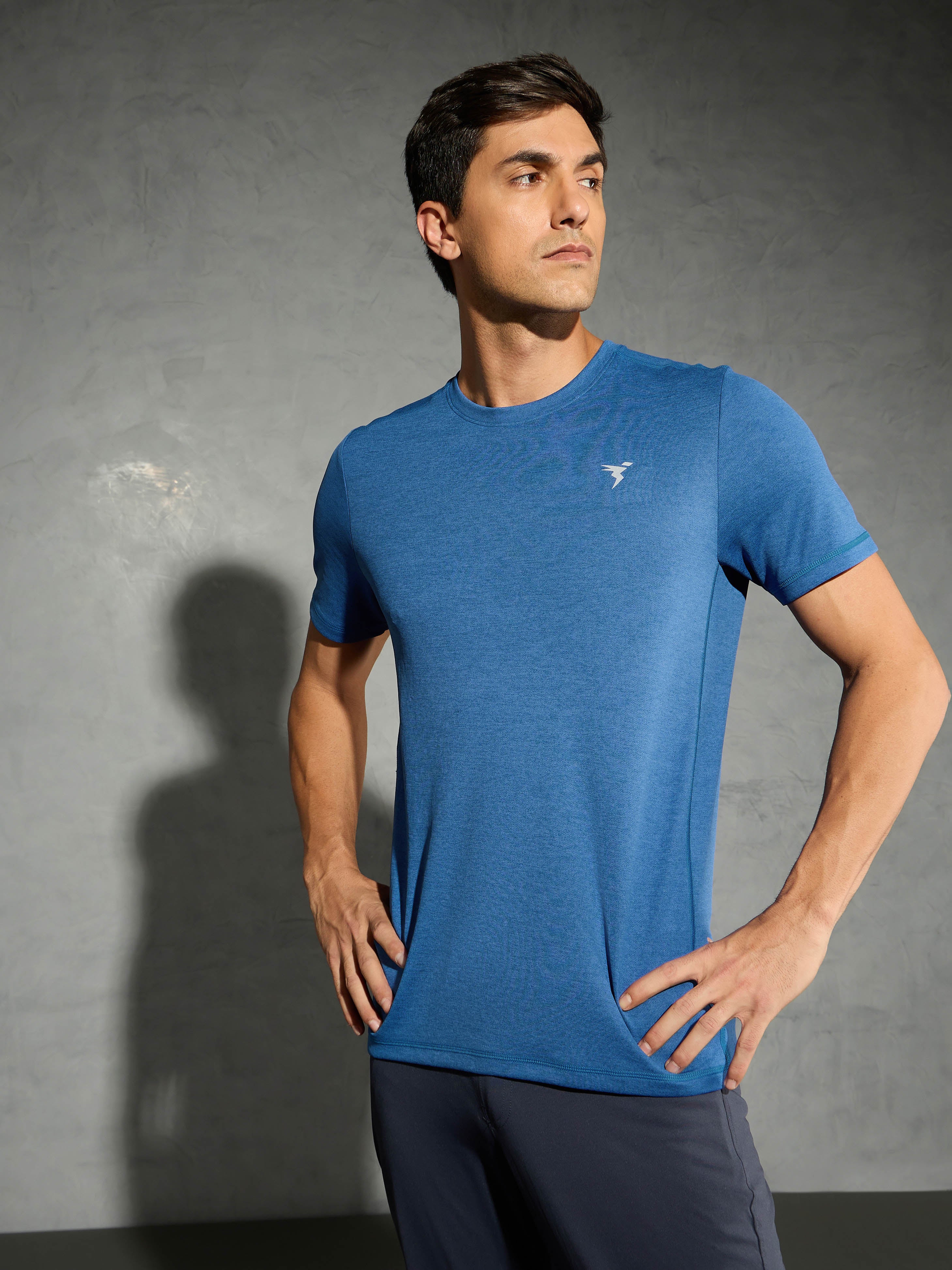 Men Solid Slim Fit Crew Neck T-shirt with DOUBLE COOL