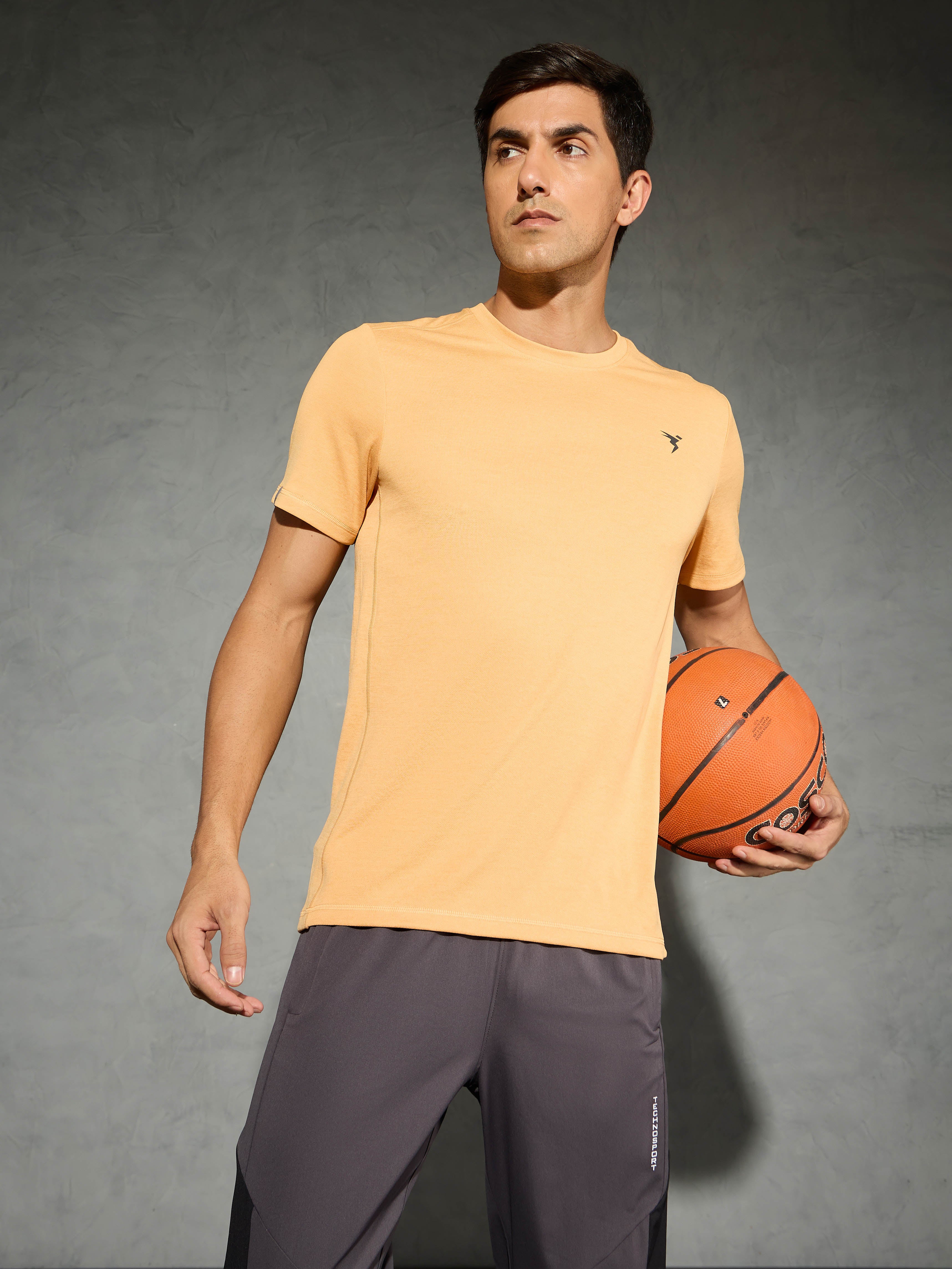 Men Solid Slim Fit Crew Neck T-shirt with DOUBLE COOL