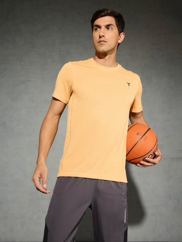 Men Solid Slim Fit Crew Neck T-shirt with DOUBLE COOL