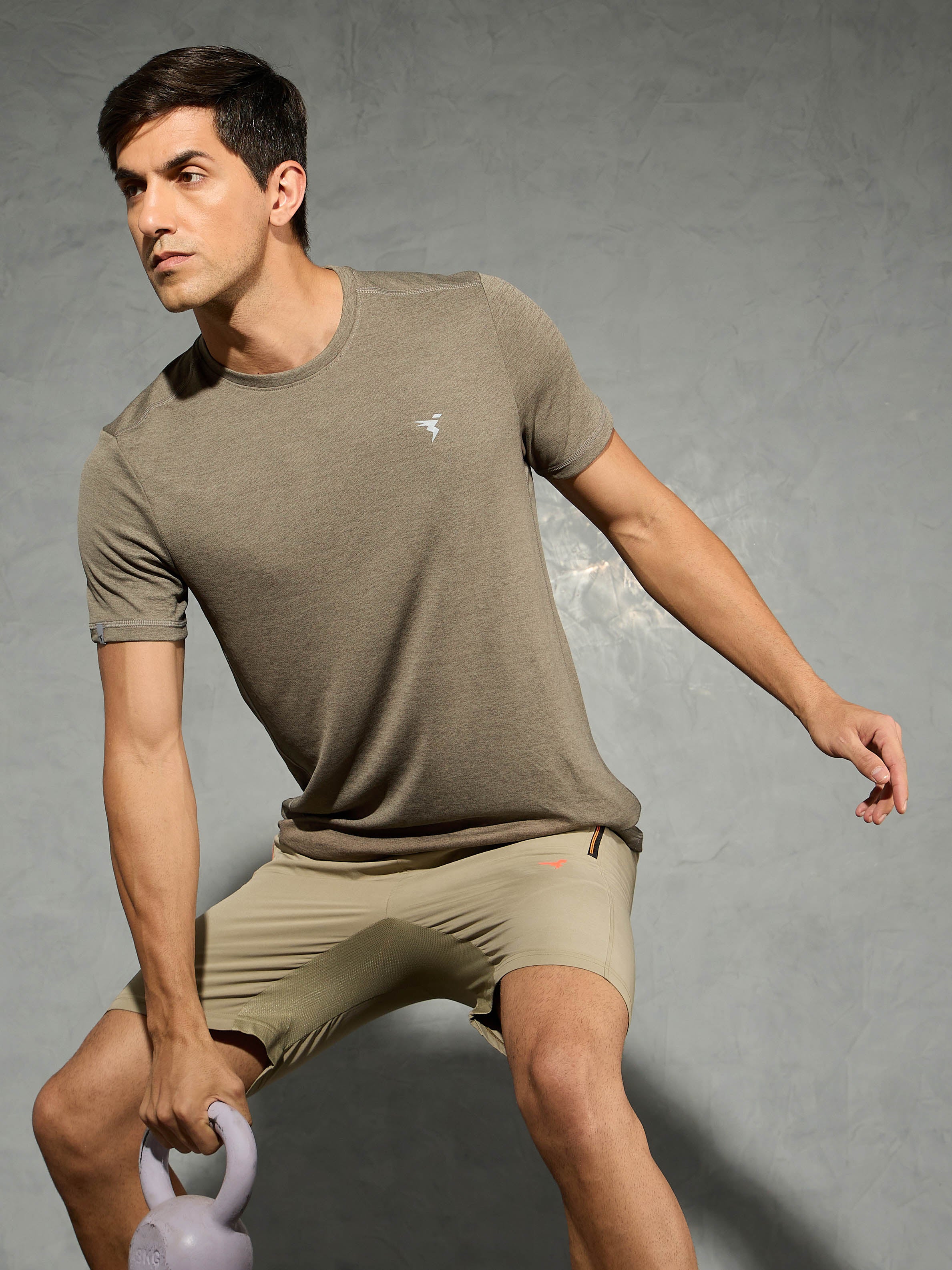 Men Solid Slim Fit Crew Neck T-shirt with DOUBLE COOL