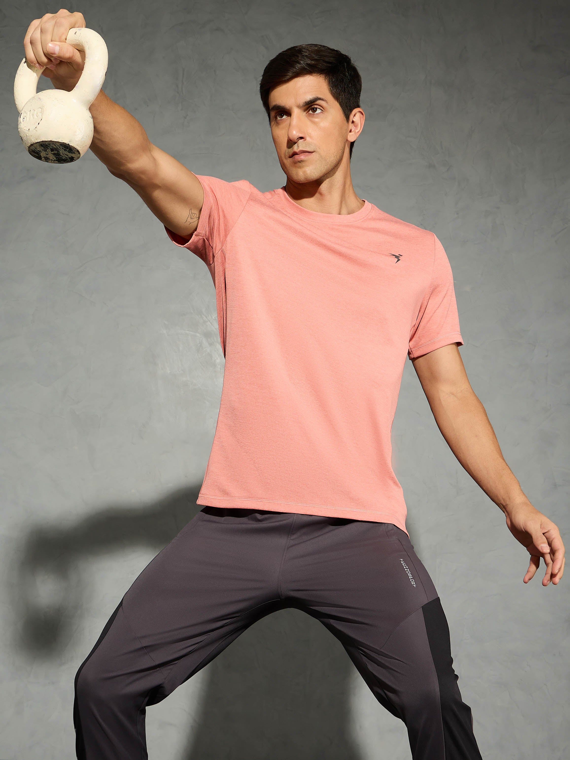 Men Solid Slim Fit Crew Neck T-shirt with DOUBLE COOL