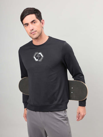 Men Printed Slim Fit Crew Neck Sweatshirt with ELASTO PLUS