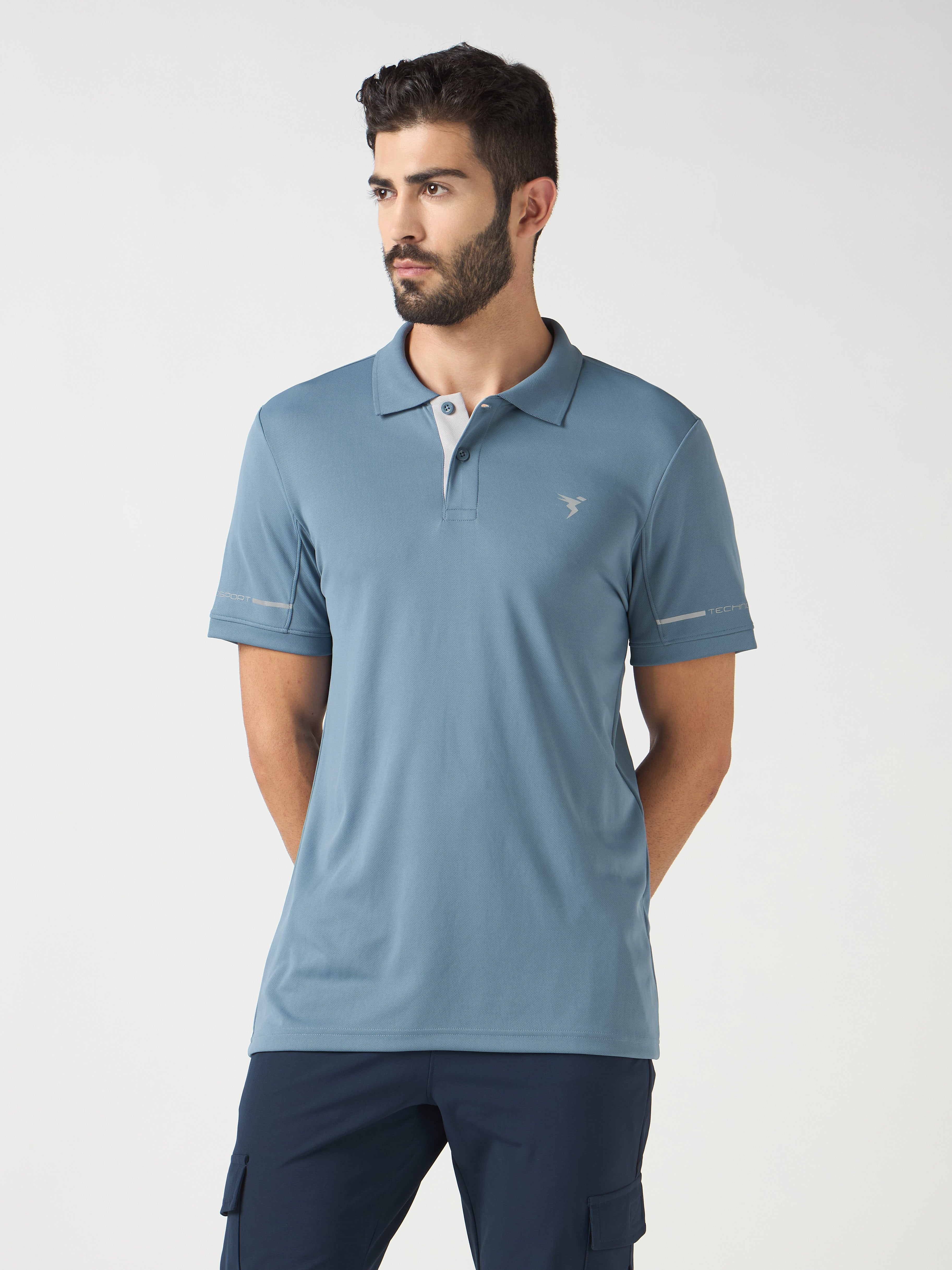 Men Solid Slim Fit Polo T-shirt with TECHNO COOL+