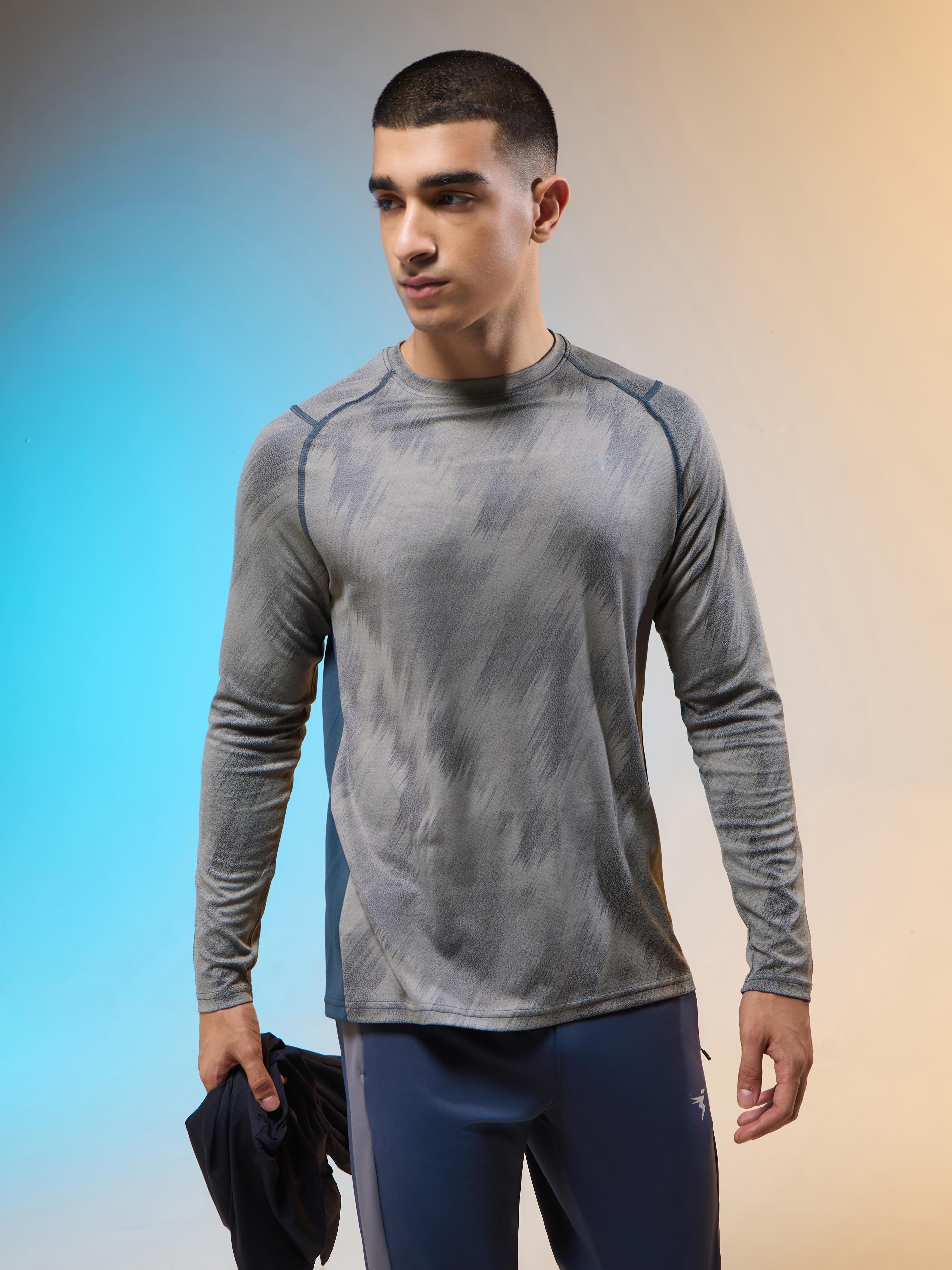 Men Jacquard Slim Fit Round Neck T-shirt with DOUBLE COOL