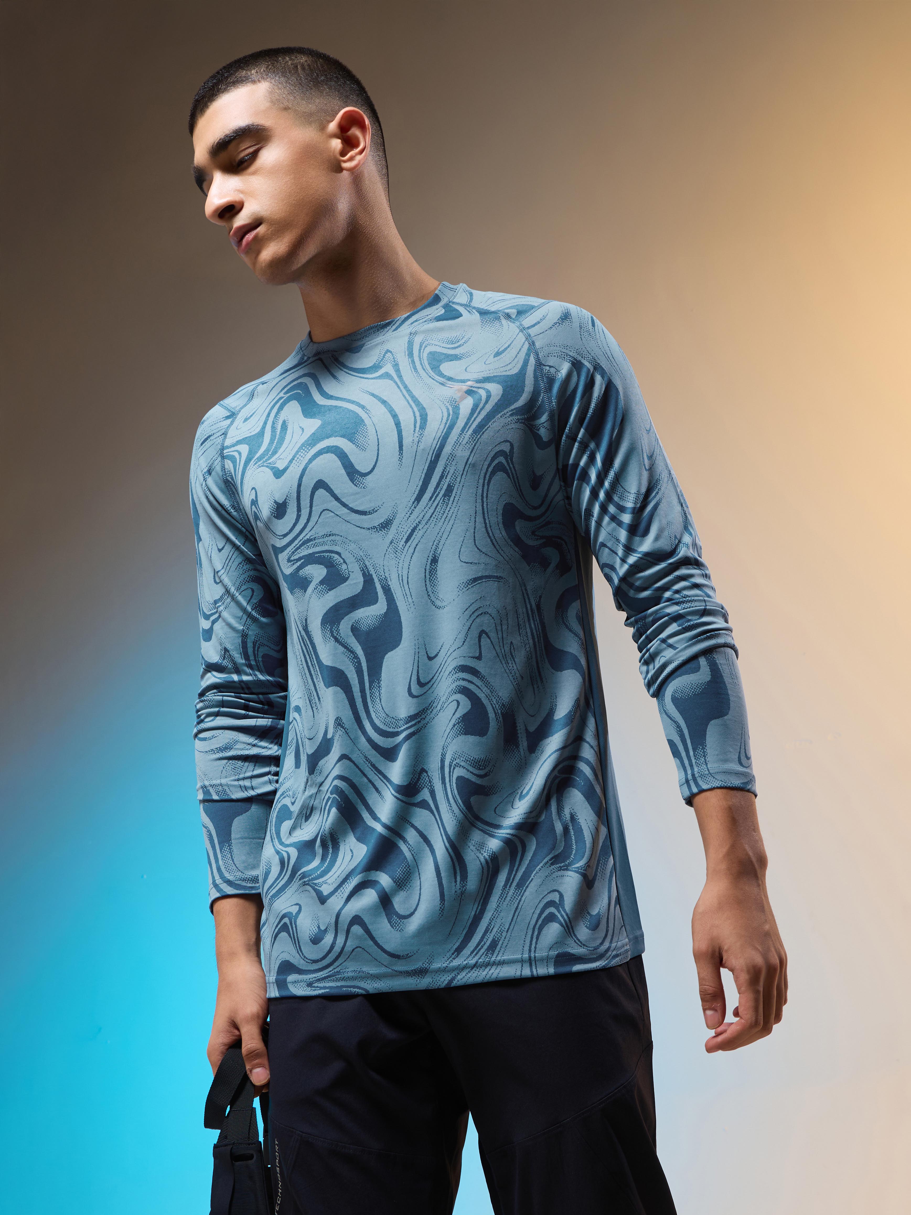 Men Jacquard Slim Fit Round Neck T-shirt with DOUBLE COOL