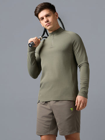 Men Solid Slim Fit Mock Neck Sports T-shirt with ELASTO PLUS