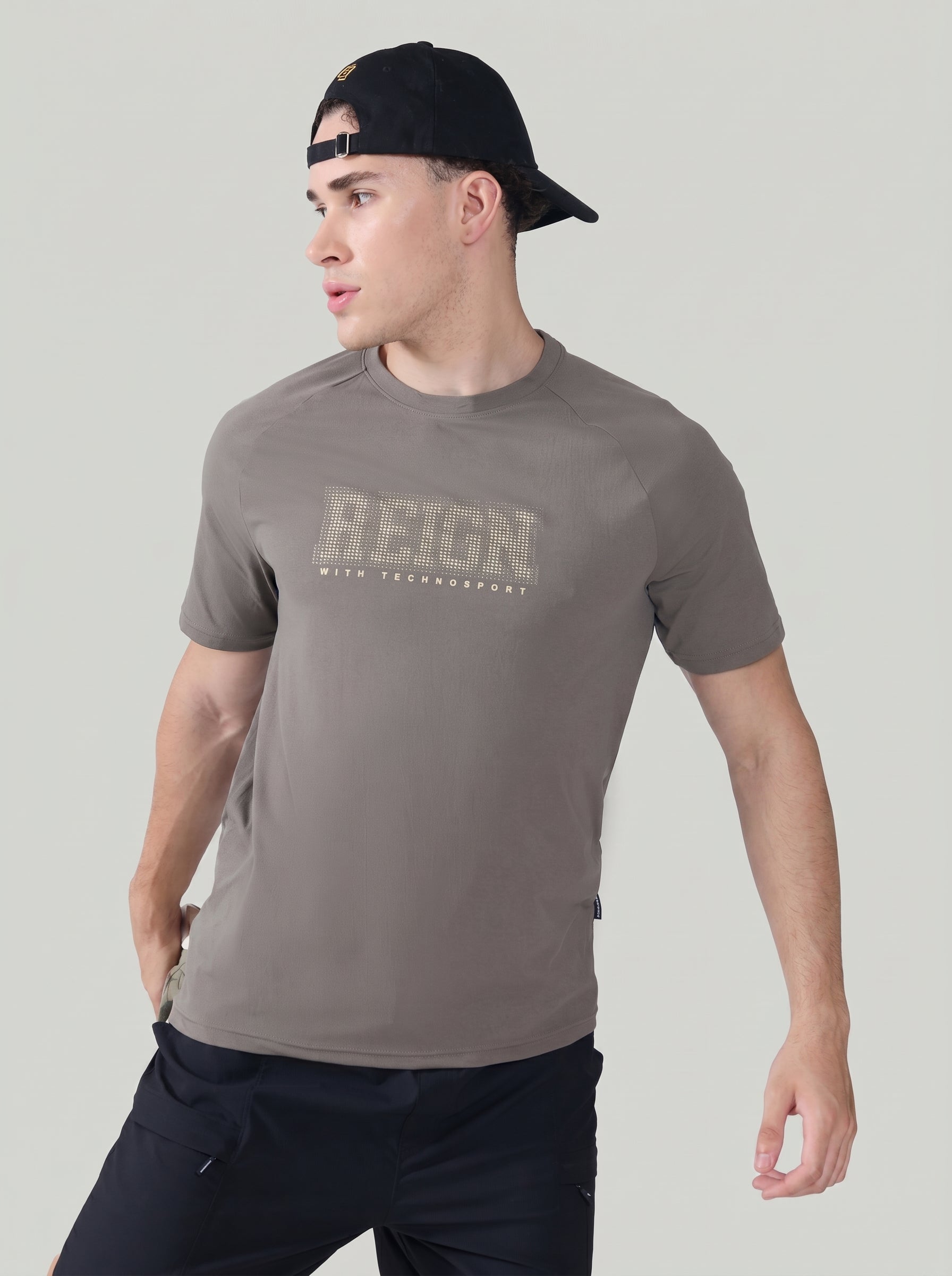 Men Typography Printed Slim Fit Round Neck Sports T-shirt with COTFLEX