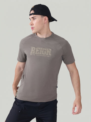 Men Typography Printed Slim Fit Round Neck Sports T-shirt with COTFLEX