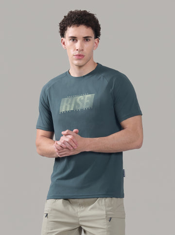 Men Typography Printed Slim Fit Round Neck Sports T-shirt with COTFLEX