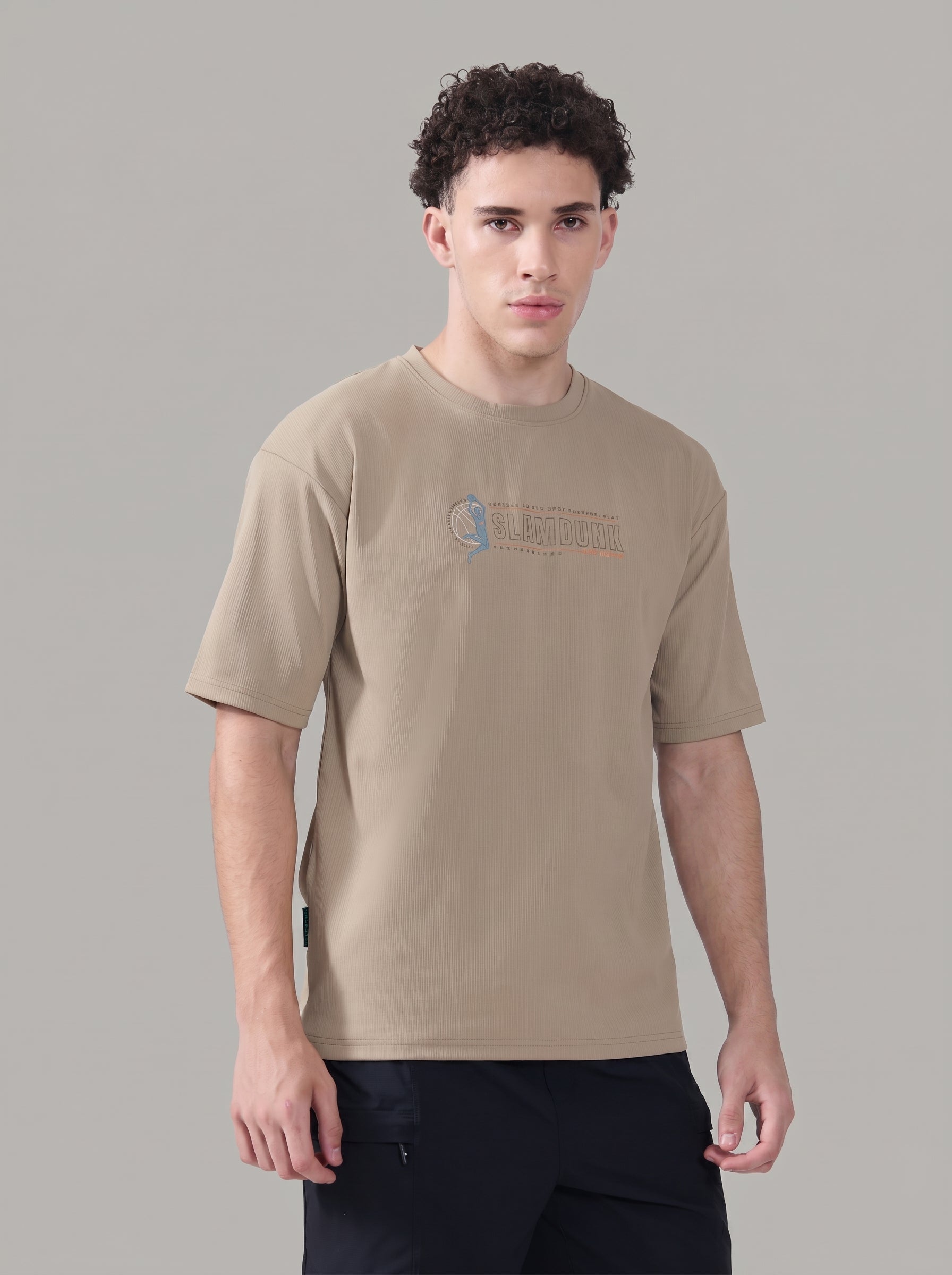 Men Round Neck Typography Printed Active Out Slim Fit T-Shirt with ELASTOPLUS