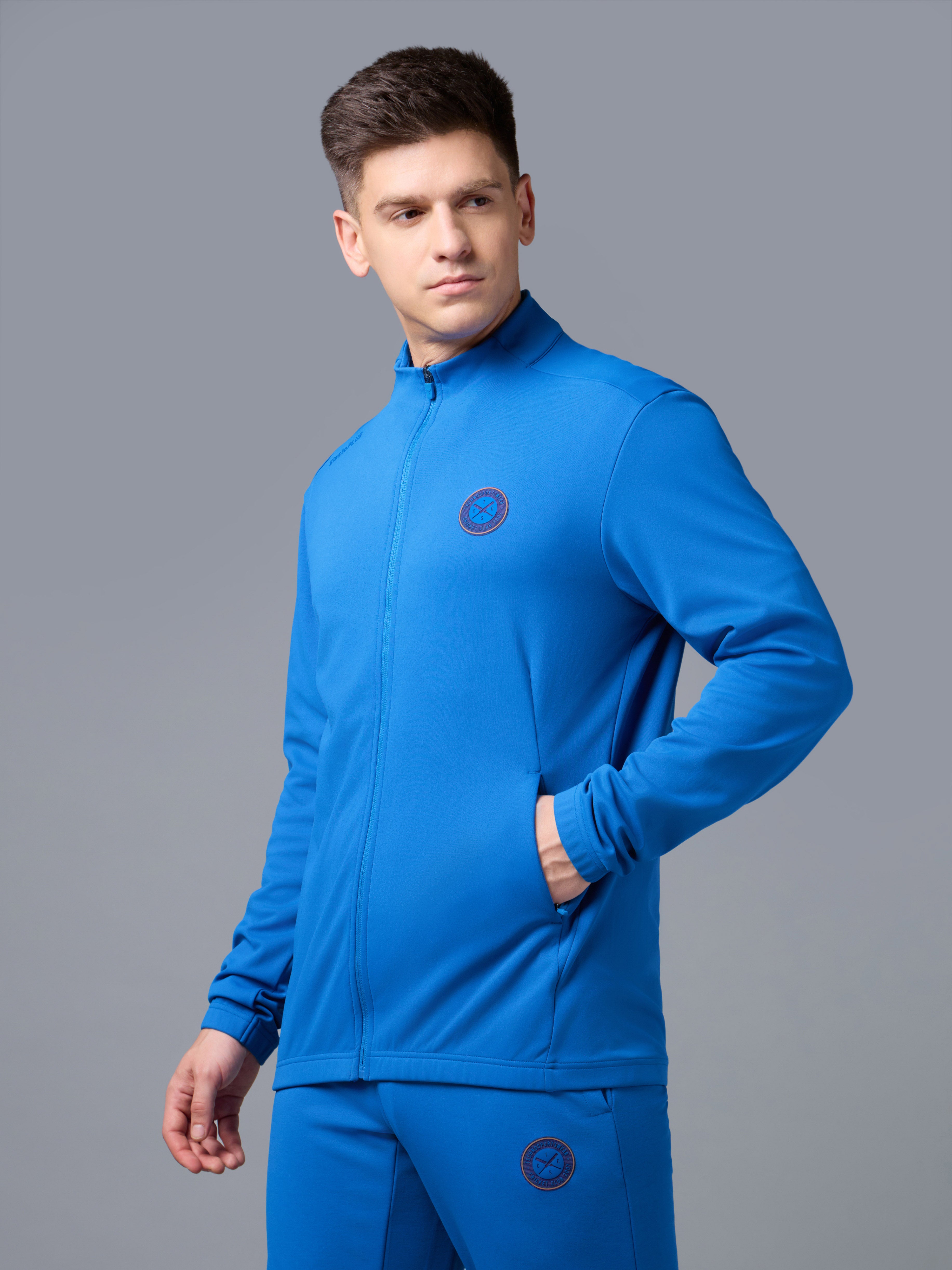 Men Solid Slim Fit Mock Neck Jacket with ELASTO PLUS