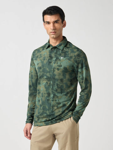 Men Abstract Printed Slim Fit Henley Neck Sports T-Shirt with TECHNOCOOL+