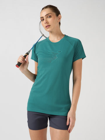 Women Printed Slim Fit Round Neck Sports Tee  with TECHNOCOOL+