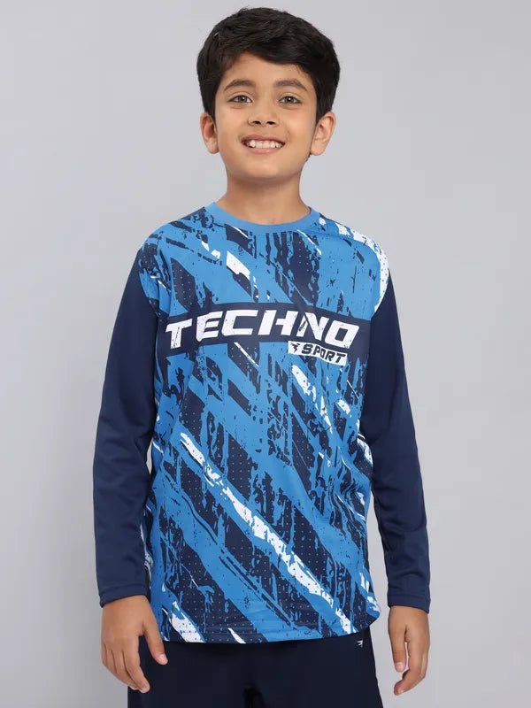 Boys Printed Slim Fit Crew Neck T-shirt with TECHNO COOL+