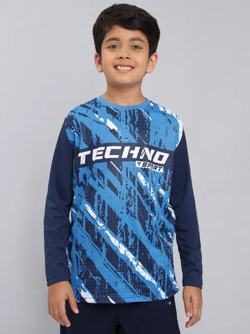 Boys Printed Slim Fit Crew Neck T-shirt with TECHNO COOL+