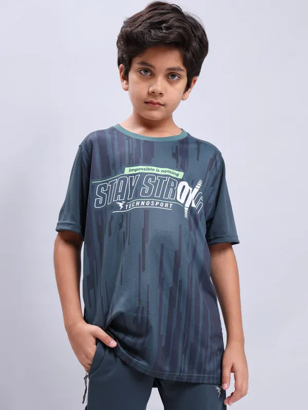 Boys Printed Slim Fit Crew Neck T-shirt with TECHNOLITE