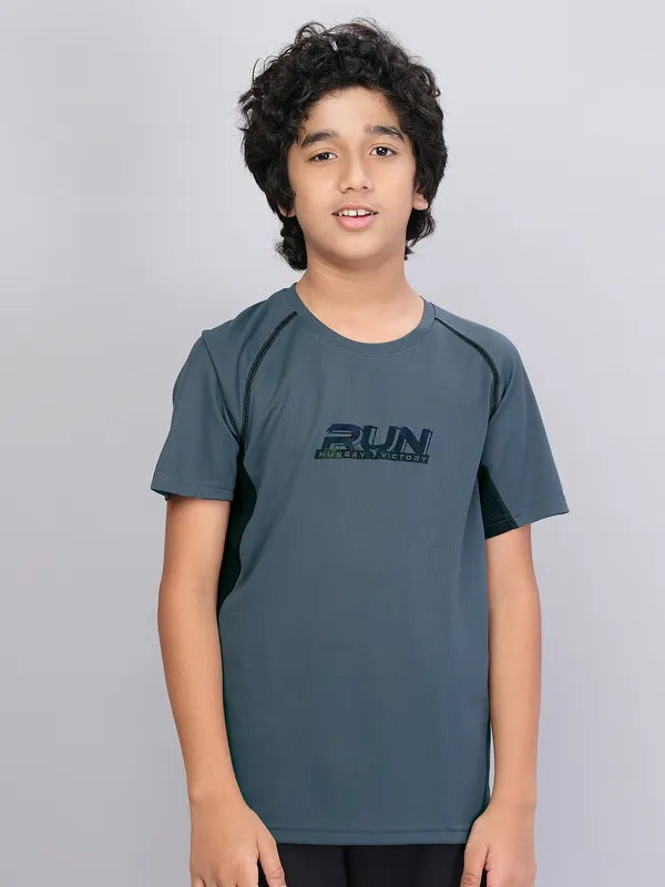 Boys Printed Slim Fit Crew Neck T-shirt with TECHNO COOL+