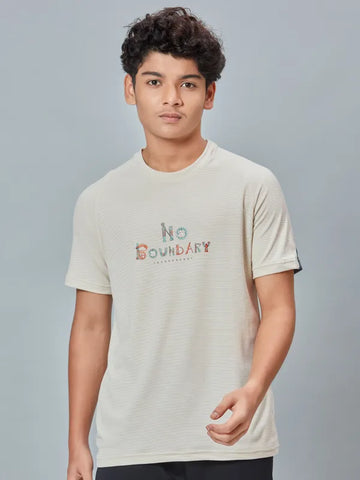 Boys Typography Printed Slim Fit Crew Neck T-shirt with ELASTO PLUS