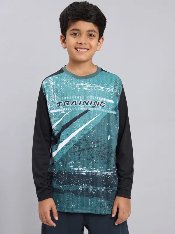 Boys Printed Slim Fit Crew Neck T-shirt with TECHNO COOL+