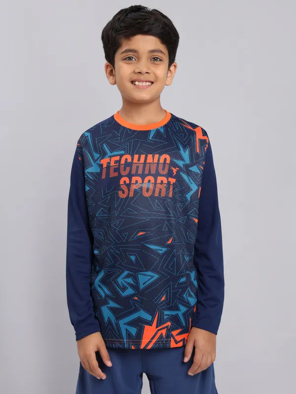 Boys Printed Slim Fit Crew Neck T-shirt with TECHNO COOL+