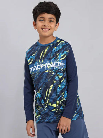 Boys Printed Slim Fit Crew Neck T-shirt with TECHNO COOL+