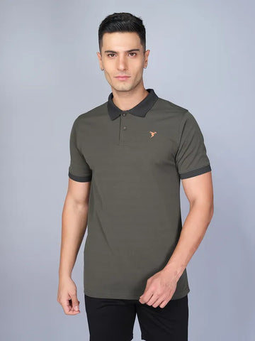 Men Solid Slim Fit Polo T-shirt with ELASTO PLUS